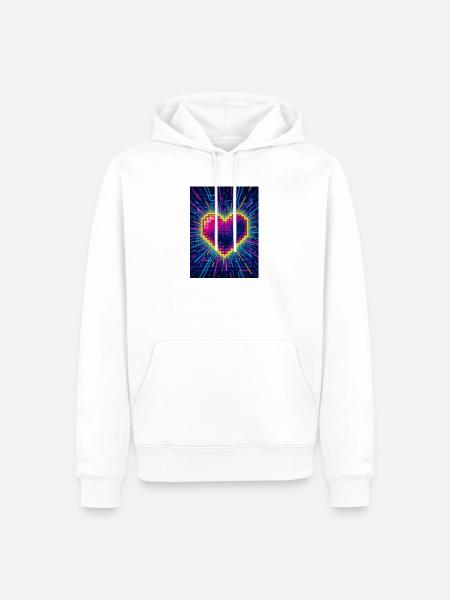 Neon Heart Pulse – Retro-80er-Liebe - Männer Premium Bio Hoodie - Weiß