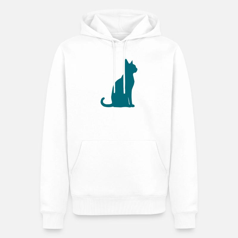 Silhouette de chat sarcelle - Sweat à capuche Premium bio Homme - blanc