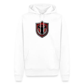 Power Shield Muscle Power Emblem - Men’s Premium Organic Hoodie - white - Front - Nico (187cm)