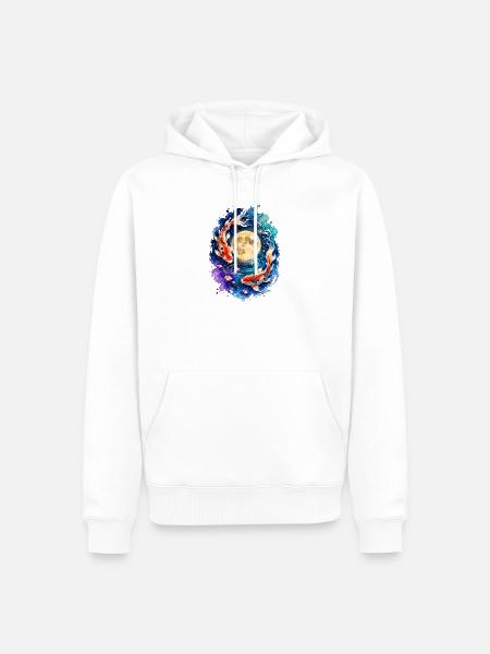 Koi Vollmond Yin Yang Aquarell - Männer Premium Bio Hoodie - Weiß
