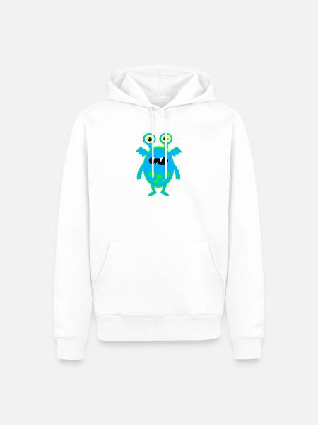Neonblauer Monster mit großen Augen - Männer Premium Bio Hoodie - Weiß
