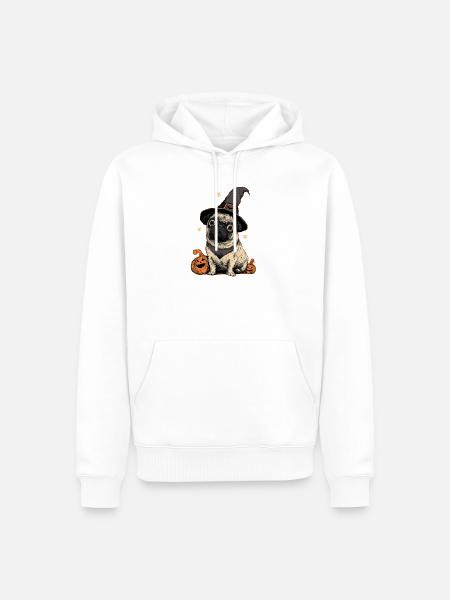 Mops Halloween - Männer Premium Bio Hoodie - Weiß