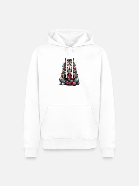 Stricken - Groovy Knitting Wolf - Männer Premium Bio Hoodie - Weiß