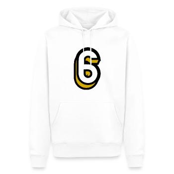 6. 6 ANS. 6e ANNIVERSAIRE. ANNIVERSAIRE 6 ANS. SIX - Sweat à capuche Premium bio Homme - blanc - Devant - Nico (187cm)