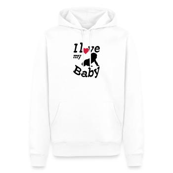 J’aime mon bébé, mon enfant, ma naissance, mes parents, mon cadeau - Sweat à capuche Premium bio Homme - blanc - Devant - Nico (187cm)