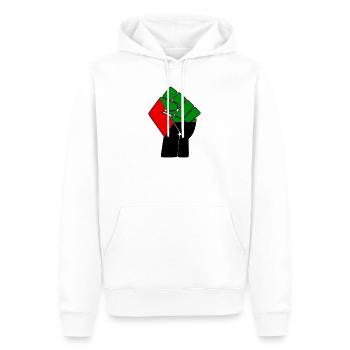 POING MADA - Sweat à capuche Premium bio Homme - blanc - Devant - Nico (187cm)