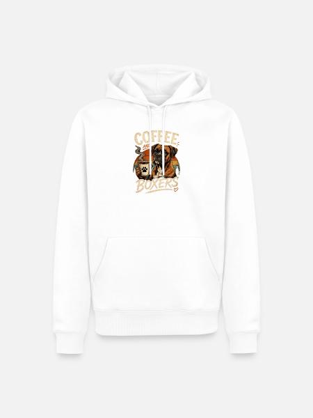 Coffee and Boxers – Boxer Hund Kaffeeliebe - Männer Premium Bio Hoodie - Weiß