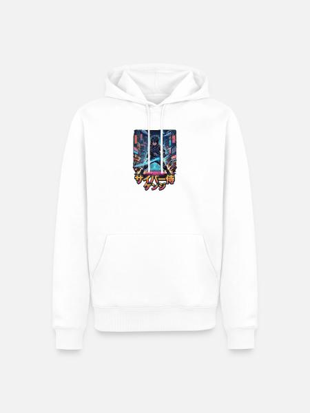 Cyber Samurai Kenji Neonklinge - Männer Premium Bio Hoodie - Weiß