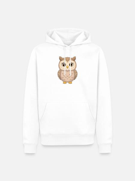 Kawaii-Eule in Erdtönen - Männer Premium Bio Hoodie - Weiß