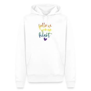Mois de la fierté - Suivez votre cœur - Sweat à capuche Premium bio Homme - blanc - Devant - Nico (187cm)
