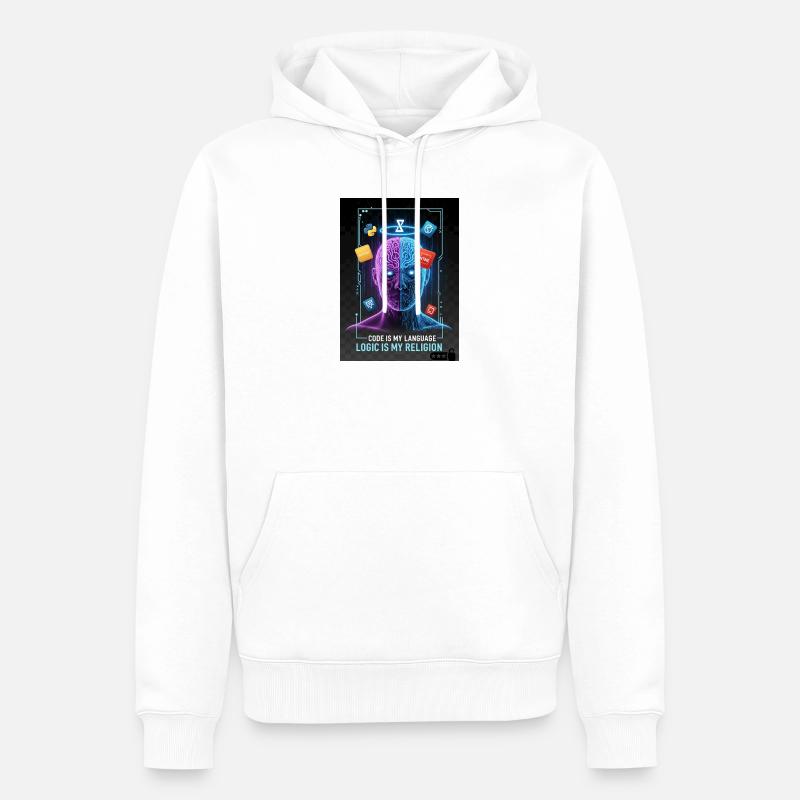 Code & Logic Cyberpunk Tech Brain T-Shirt - Sweat à capuche Premium bio Homme - blanc