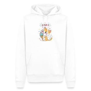 Chat gourmand cornet glace festif - Sweat à capuche Premium bio Homme - blanc - Devant - Nico (187cm)