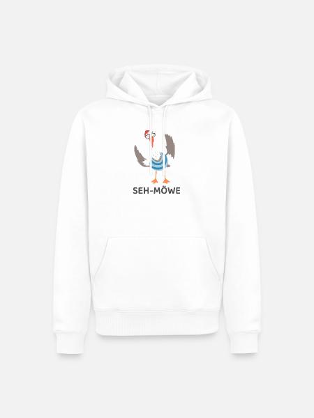 SEH-MÖWE – Lustige Möwe mit Brille Cartoon - Männer Premium Bio Hoodie - Weiß