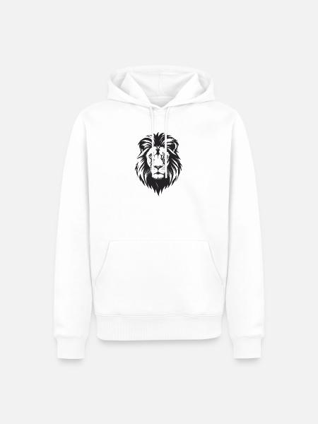 Löwenkopf Schwarz-Weiß Vektor - Männer Premium Bio Hoodie - Weiß