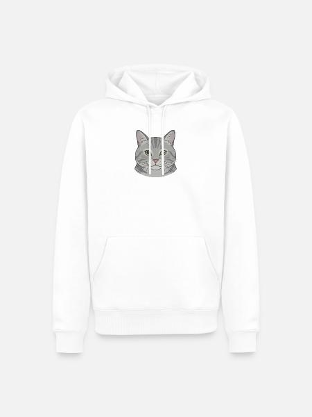 Graues Katzengesicht Illustration - Männer Premium Bio Hoodie - Weiß