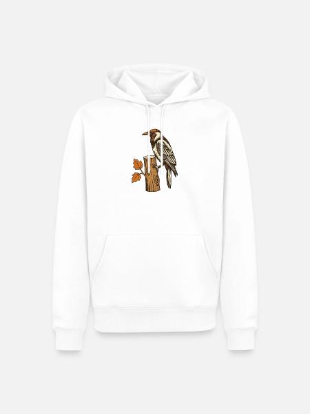 Specht am Herbststamm - Männer Premium Bio Hoodie - Weiß