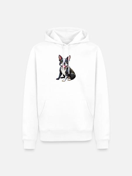 Boston Terrier Hundesitting - Männer Premium Bio Hoodie - Weiß