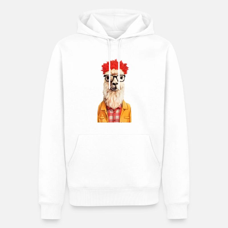 Lama hipster #lama - Sweat à capuche Premium bio Homme - blanc