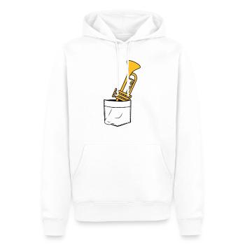 Brusttasche Trompete Unterwegs - Männer Premium Bio Hoodie - Weiß - Vorne - Nico (187cm)