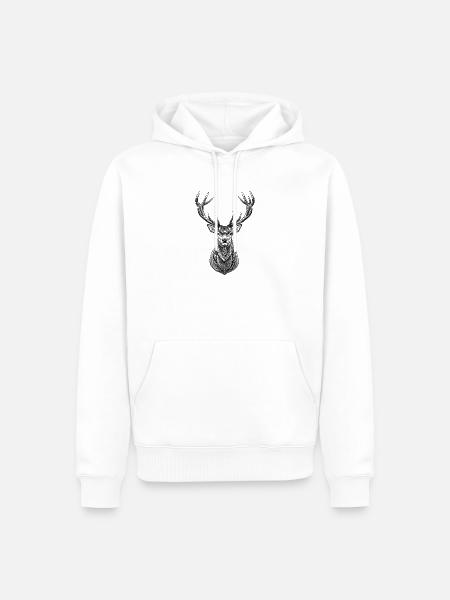 Hirsch Geweih | Jäger Wald & Natur Geschenk - Männer Premium Bio Hoodie - Weiß