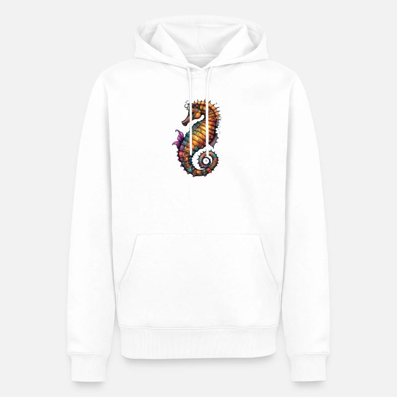Ornamentseepferdchen Farbmeer - Männer Premium Bio Hoodie - Weiß