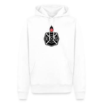Emblème des pompiers | Croix Florian avec cœur - Sweat à capuche Premium bio Homme - blanc - Devant - Nico (187cm)