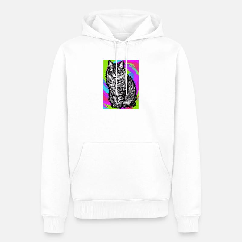 chat - Sweat à capuche Premium bio Homme - blanc