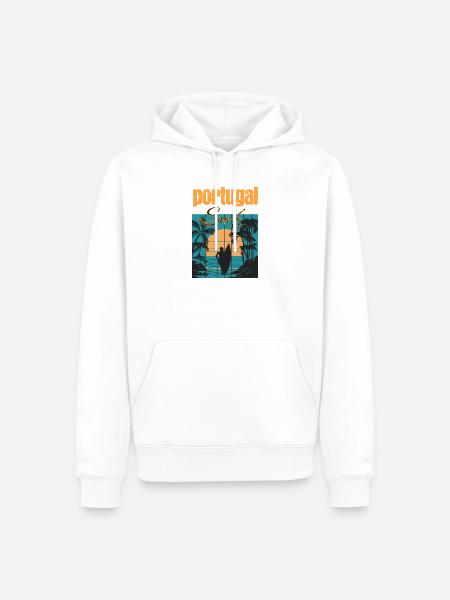 Portugal Surf Sonnenuntergang Surfer - Männer Premium Bio Hoodie - Weiß