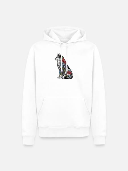 Wolfs Floral Tattoo Fell - Männer Premium Bio Hoodie - Weiß