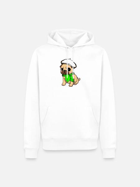 Beige Beret Mops - Männer Premium Bio Hoodie - Weiß