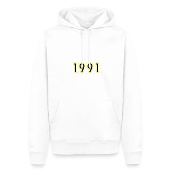 1991 Année Anniversaire - Sweat à capuche Premium bio Homme - blanc - Devant - Nico (187cm)