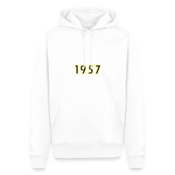 1957 Année Anniversaire - Sweat à capuche Premium bio Homme - blanc - Devant - Nico (187cm)