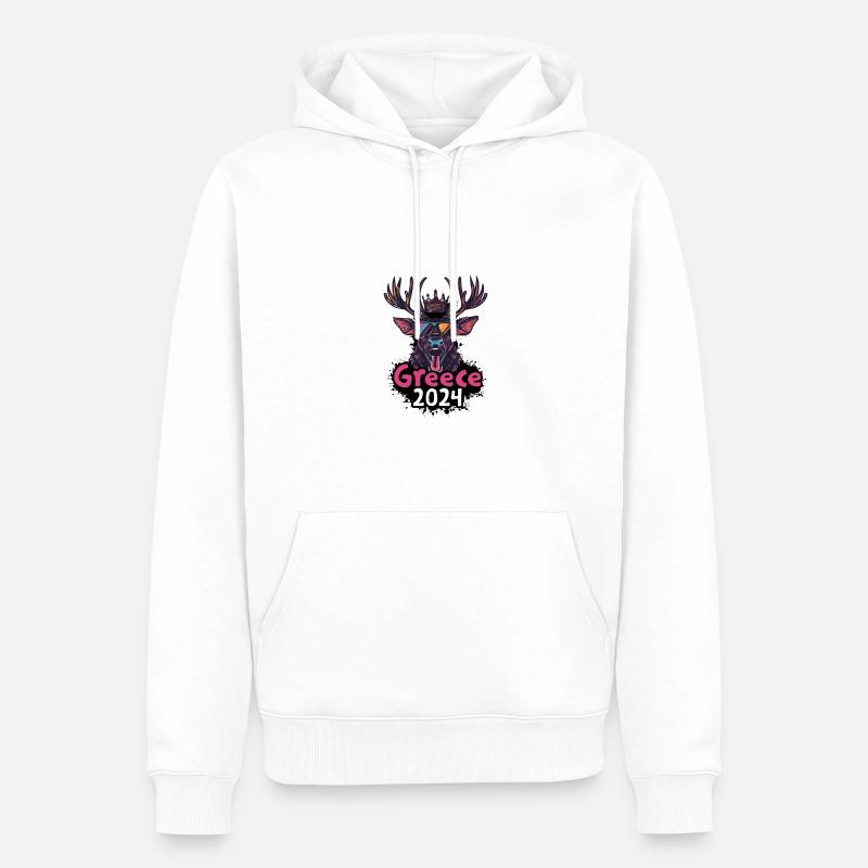 Grèce 2024 Cerf - Sweat à capuche Premium bio Homme - blanc
