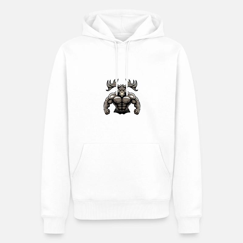 Elch Muskeln Bodybuilding - Männer Premium Bio Hoodie - Weiß
