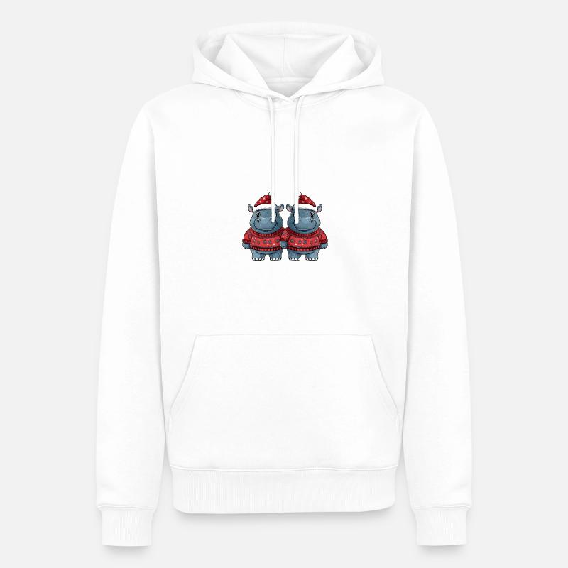 L’équipe de Noël des hippopotames - Sweat à capuche Premium bio Homme - blanc