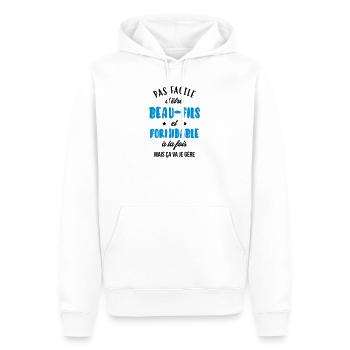 belle-fille / beau-fils / beau fils / belle fille - Sweat à capuche Premium bio Homme - blanc - Devant - Nico (187cm)