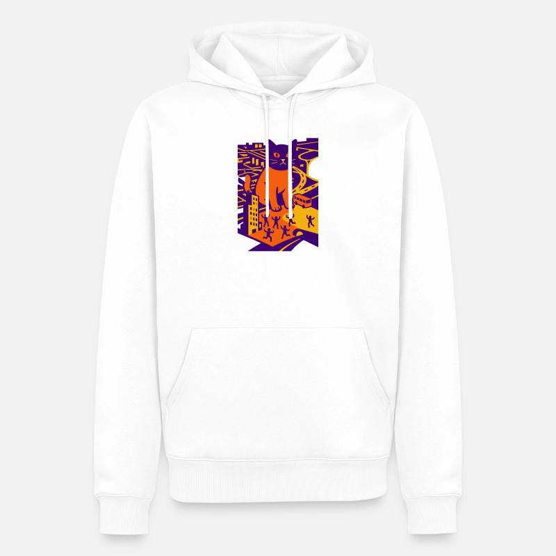 Chat géant dans la ville - Sweat à capuche Premium bio Homme - blanc