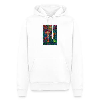 Psychedelischer Pilzwald – Buntes Retro Kunstwerk - Männer Premium Bio Hoodie - Weiß - Vorne - Nico (187cm)