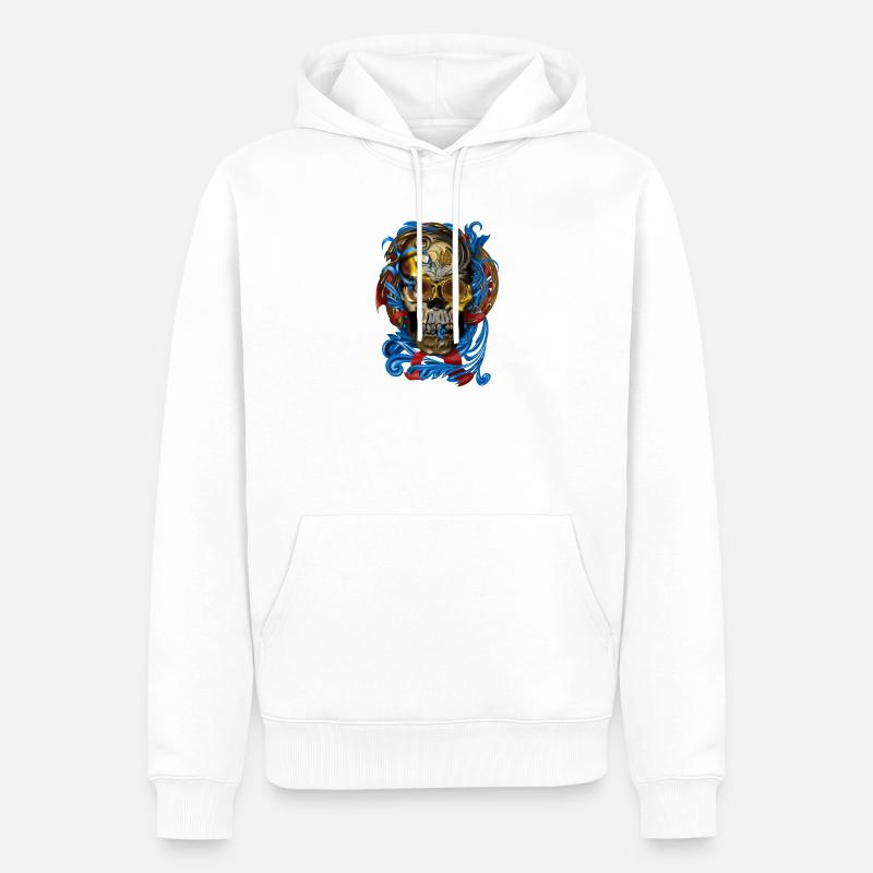 Barock Skull mit Blau Bändern - Männer Premium Bio Hoodie - Weiß