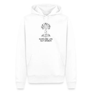 Nurture Life Not Armor – Anti-Kriegs-Friedensbaum - Männer Premium Bio Hoodie - Weiß - Vorne - Nico (187cm)