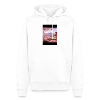 Sakura à Fuji et à la pagode - Sweat à capuche Premium bio Homme - blanc - Devant - Nico (187cm)