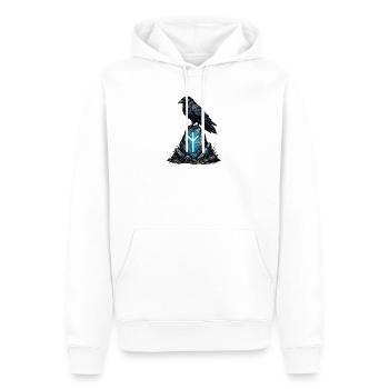 Rabe auf Runenfels mit Leuchtzeichen - Männer Premium Bio Hoodie - Weiß - Vorne - Nico (187cm)