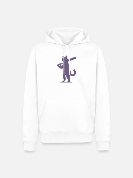 Minimalistische Katzen-Baseballspieler Silhouette - Männer Premium Bio Hoodie - Weiß