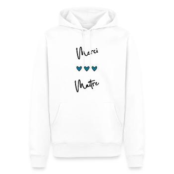 MERCI. THANKS. THANK YOU. ANNIVERSAIRE. NAISSANCE. - Sweat à capuche Premium bio Homme - blanc - Devant - Nico (187cm)