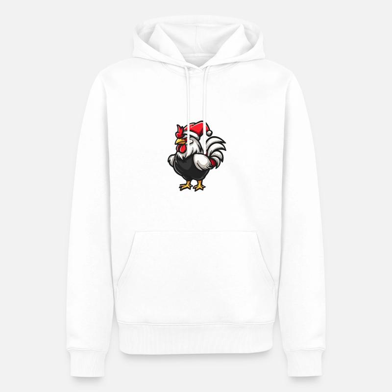 Coq Noël - Sweat à capuche Premium bio Homme - blanc