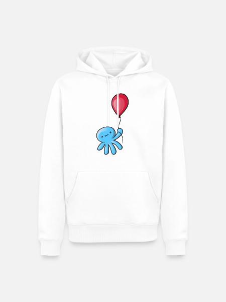 Niedliche kleine Kawaii Oktopus Ballon Meer Kraken - Männer Premium Bio Hoodie - Weiß