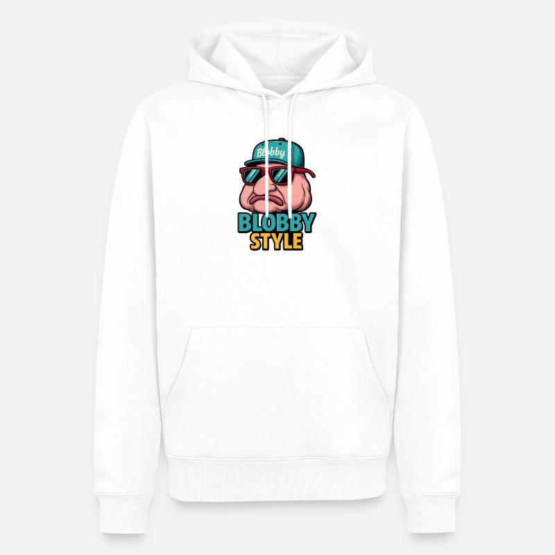Blobby Style Cartoon Tee - Männer Premium Bio Hoodie - Weiß