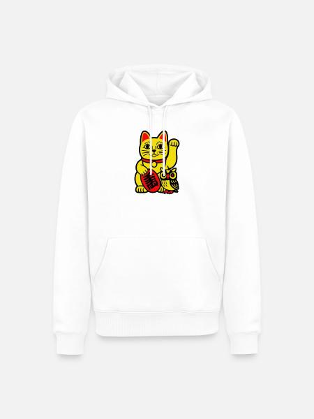 Lucky cat with little owl - Men’s Premium Organic Hoodie - white