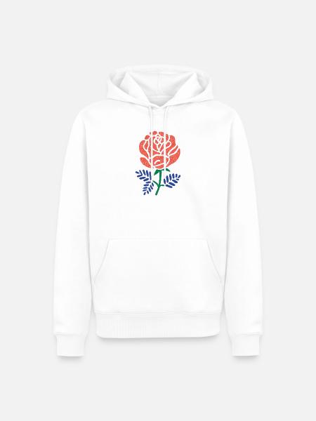 Korallenrose mit Blaugrünen Blättern - Männer Premium Bio Hoodie - Weiß