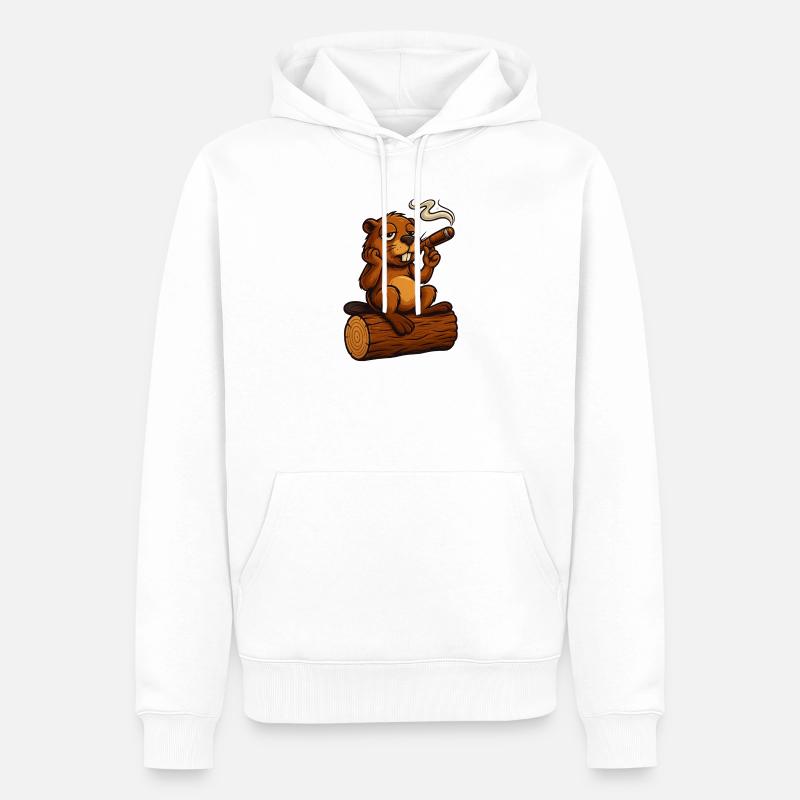 Castor refroidi avec un cigare - Sweat à capuche Premium bio Homme - blanc